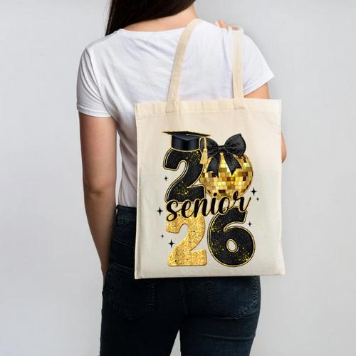 Senior Class Of 2026 Senior Girl Graduation Cap Coquette Bow Canvas Tote Bag - Best Gift Smart