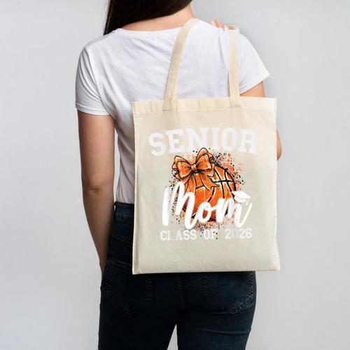 Senior Mom Class Of 2026 Coquette Bow Basketball Graduation Canvas Tote Bag - Best Gift Smart