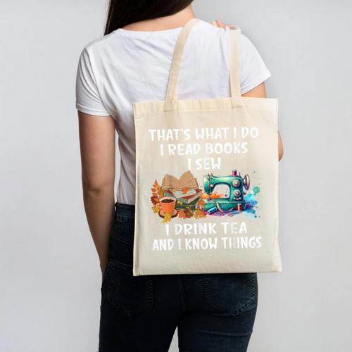 Sewing Reading Books Drinking Tea Sew Sewist Canvas Tote Bag - Bookorys