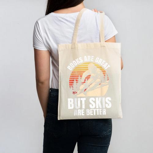 Skier BOOKS ARE GREAT BUT SKIS ARE BETTER Vintage Canvas Tote Bag - Bookorys CA