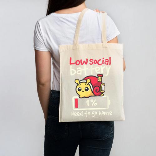 Snail Low Social Battery Need To Go Home Tee For Introvert Canvas Tote Bag - Raresse