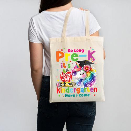 So Long Prek Pre-K Graduation Graduate Unicorn Kids Girls Canvas Tote Bag - Best Gift Smart