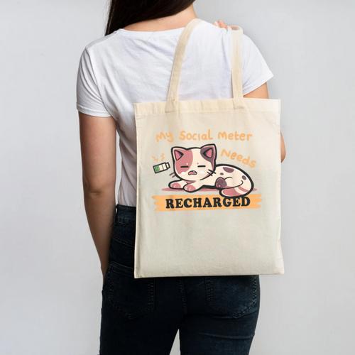Social Meter Recharge Social Meter For Introverts Canvas Tote Bag - Raresse