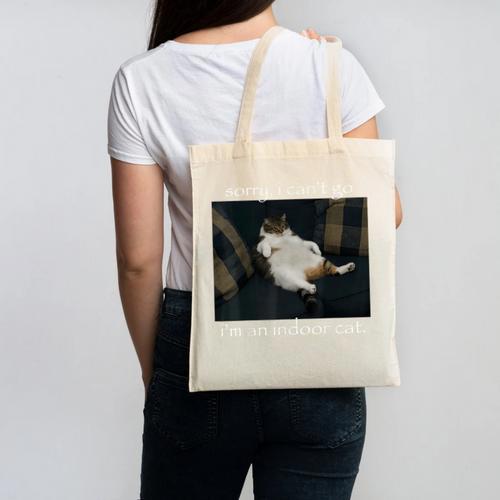 Sorry I Can’t Go I’m An Indoor Cat Introvert Meme Canvas Tote Bag - Raresse