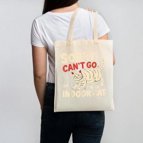 Sorry I Can't Go I'm An Indoor Cat Introvert Cat Owner Canvas Tote Bag - Raresse