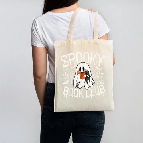 Spooky Book Club Cute Ghost Reading Book Halloween Costume Canvas Tote Bag - Bookorys UK