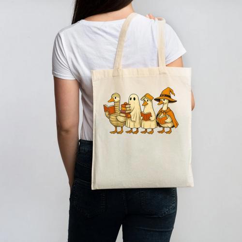 Spooky Halloween Book Lover Halloween Reading Goose Canvas Tote Bag - Bookorys AU