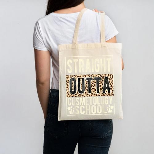 Straight Outta Cosmetology School Leopard Graduation Canvas Tote Bag - Best Gift Smart