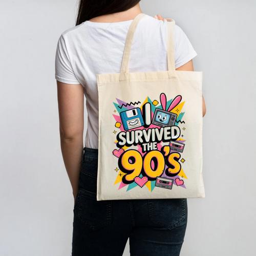 I Survived The 90s – Cute Retro Cartoon Nostalgia Canvas Tote Bag - Figerry