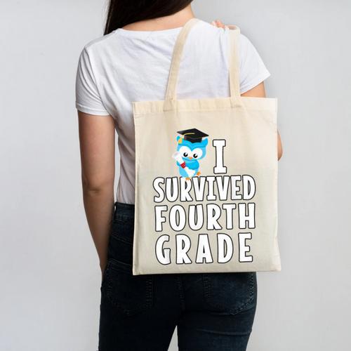 I Survived Fourth Grade Graduation Kids Owl Grad Canvas Tote Bag - Best Gift Smart
