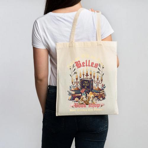 Tale As Old As Time Belles Book Shop Book Candles Tea Flower Canvas Tote Bag - Bookorys