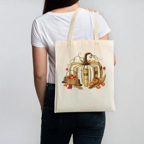 Teacher Book Pumpkin Fall Reading Thanksgiving Autumn Canvas Tote Bag - Bookorys UK