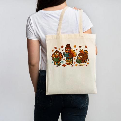 Teacher Fall Thanksgiving Turkey Reading Books Lovers Canvas Tote Bag - Bookorys CA