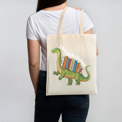 Teachersaurus Dinosaur Teachers Dino Reading Book Librarian Canvas Tote Bag - Bookorys CA