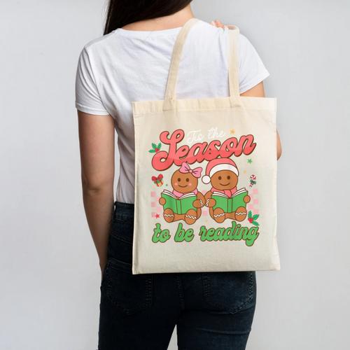Tis The Season Book Reading Gingerbread Teacher Librarian Canvas Tote Bag - Bookorys UK