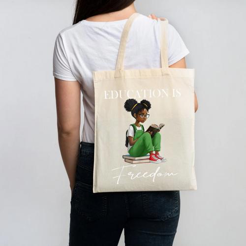 History Month Education Is Freedom Books Black Teacher Canvas Tote Bag - Bookorys