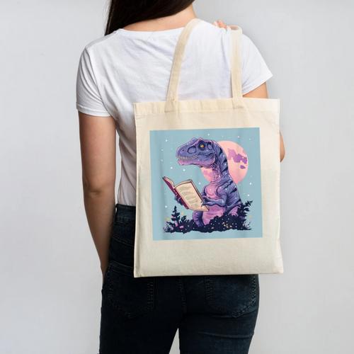 Trex Reading Book Dinosaur Canvas Tote Bag - Bookorys