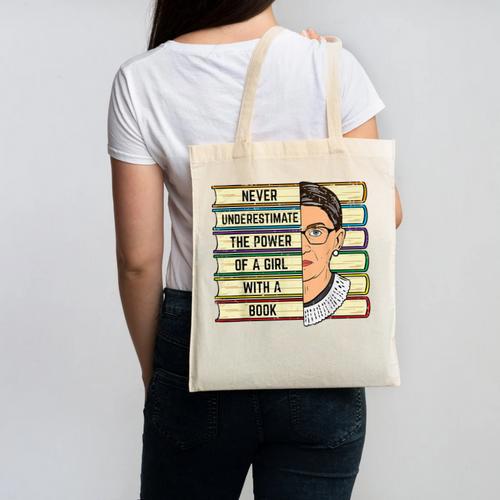 Never Underestimate Girl Read Book Reading Librarian Women Canvas Tote Bag - Bookorys