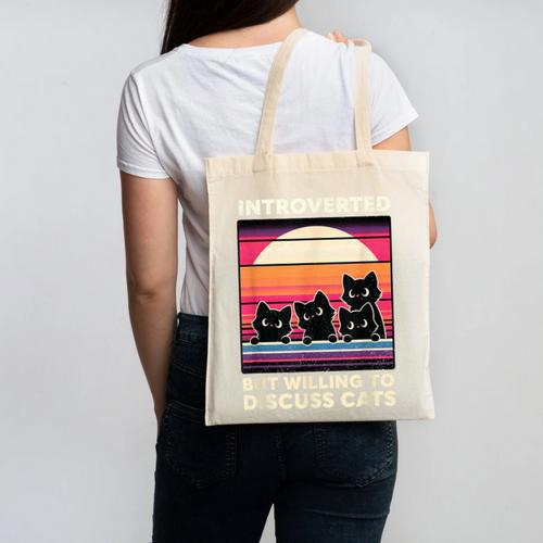 Unique Art For Introverted Cat Fans -Adults Cat Humorous Introvert Small Canvas Tote Bag - Raresse