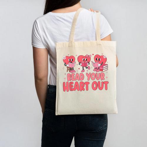 Valentine Day Book Read Your Heart Out Lovers Teacher Kids Canvas Tote Bag - Bookorys
