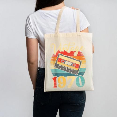 Vintage 1970 Retro Cassette Tape 70s Born Nostalgia Birthday Canvas Tote Bag - Figerry