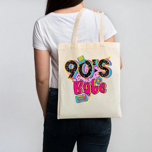 Vintage 90's Babe Party Back To 90s Cassette Nostalgia Canvas Tote Bag - Figerry