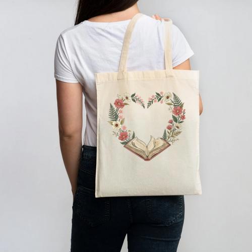 Vintage Book Lover Valentine Heart Canvas Tote Bag - Bookorys UK