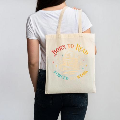 Vintage Born To Read Forced To Work Reading Book Lover Canvas Tote Bag - Bookorys