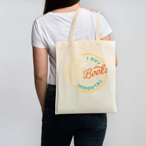 Vintage I Buy Books Like I'm Immortal Skeleton Reading Book Canvas Tote Bag - Bookorys CA