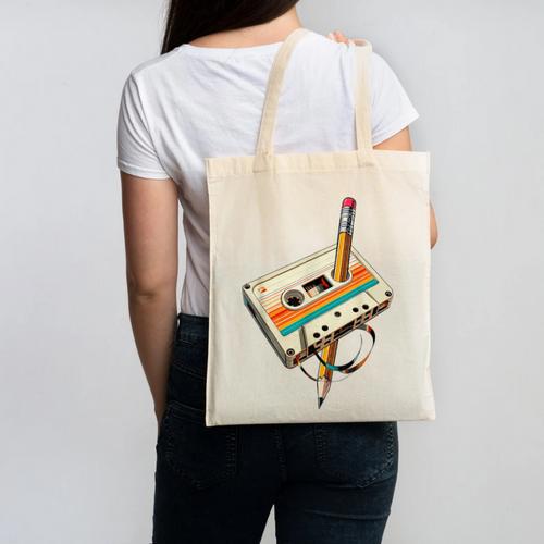 Vintage Pencil Rewind Cassette Tape Nostalgia Party 80s 90s Canvas Tote Bag - Figerry
