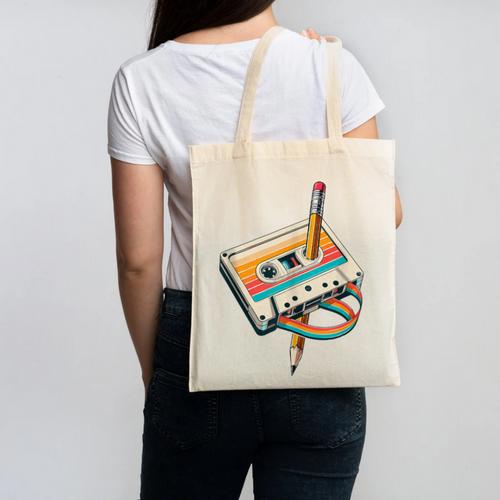 Vintage Pencil Rewind Cassette Tape Nostalgia Party 80s 90s Canvas Tote Bag - Figerry