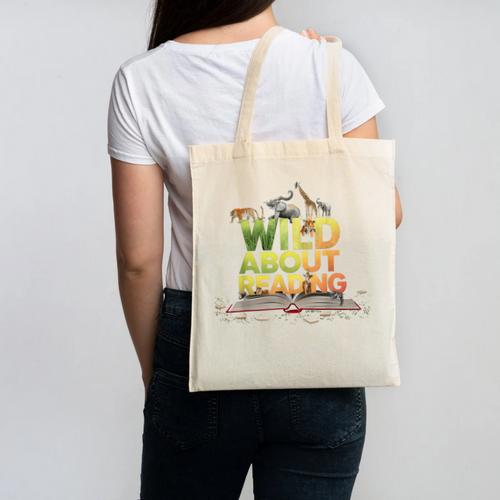 Wild About Reading Books Lovers Novelty Bookworm Library Day Canvas Tote Bag - Bookorys DE