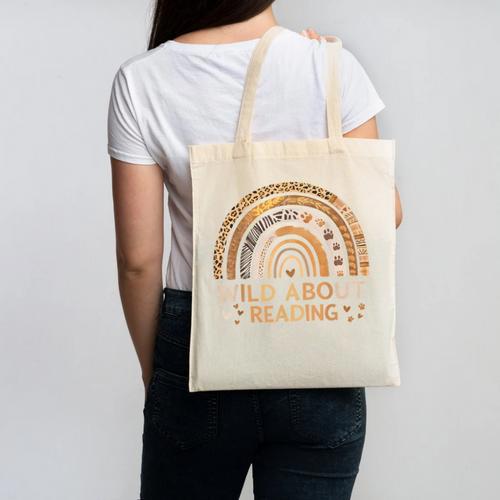 Wild About Reading Books Reader Lover Bookworm Librarian Canvas Tote Bag - Bookorys DE