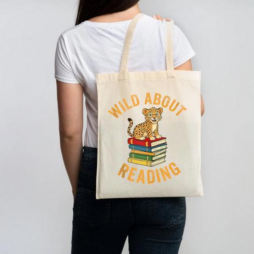 Wild About Reading Cute Leopard Teacher Kids Book Lover Canvas Tote Bag - Bookorys