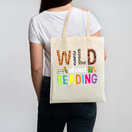 Wild About Reading Library Day Reading Books & Bookworm Canvas Tote Bag - Bookorys