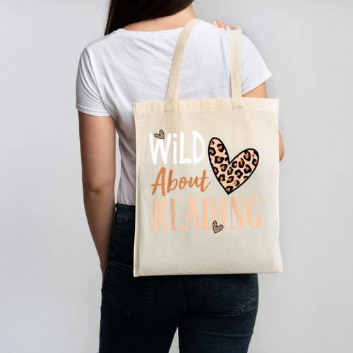 Wild About Reading Teacher Books Reader Lovers Leopard Zebra Canvas Tote Bag - Bookorys