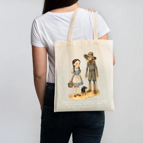 Wizard Of Oz Book Quote Scarecrow Dorothy Retro Drawing Canvas Tote Bag - Bookorys CA