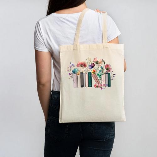 Women Book Lover Shirt Wildflowers Cottagecore Flowers Book Canvas Tote Bag - Bookorys