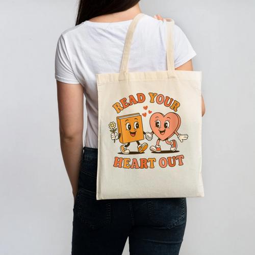 Women's Read Your Heart Out Teacher Valentines Reading Book Love Canvas Tote Bag - Bookorys