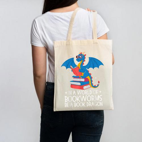 In A World Full Of Bookworms Be A Book Dragon Reading Canvas Tote Bag - Bookorys