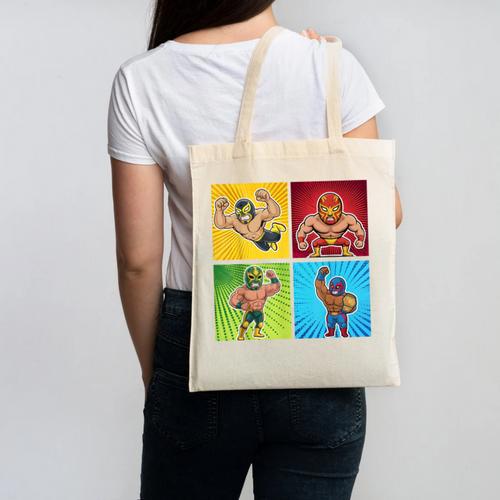 Wrestling Comic Book Wrestler Mexican Lucha Libre Mask Canvas Tote Bag - Bookorys CA