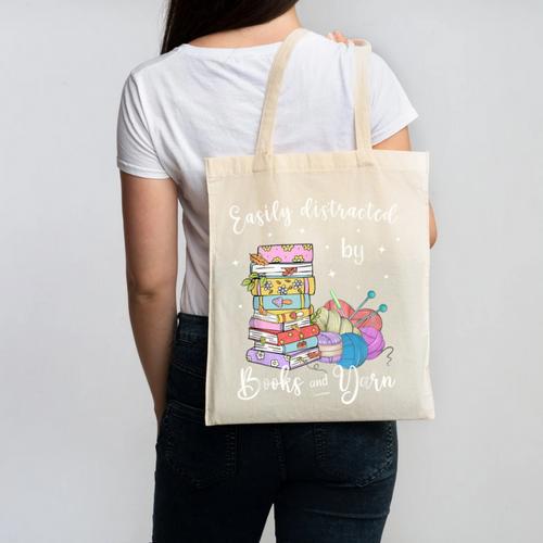 Yarn Quote Easily Distracted By Books And Yarn Reader Canvas Tote Bag - Bookorys DE