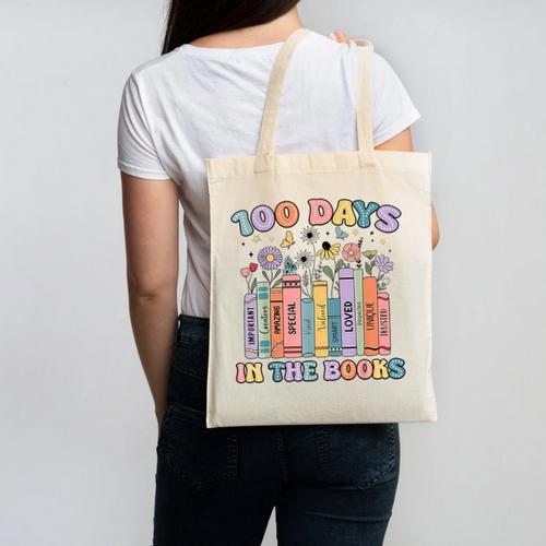 100 Days In The Books Reading Teacher 100th Day Of School Canvas Tote Bag - Bookorys CA