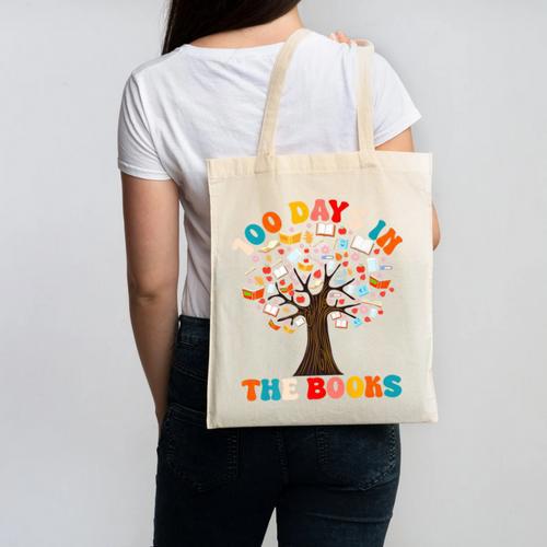 100 Days In The Books Reading Teacher 100th Day Of School Premium Canvas Tote Bag - Bookorys