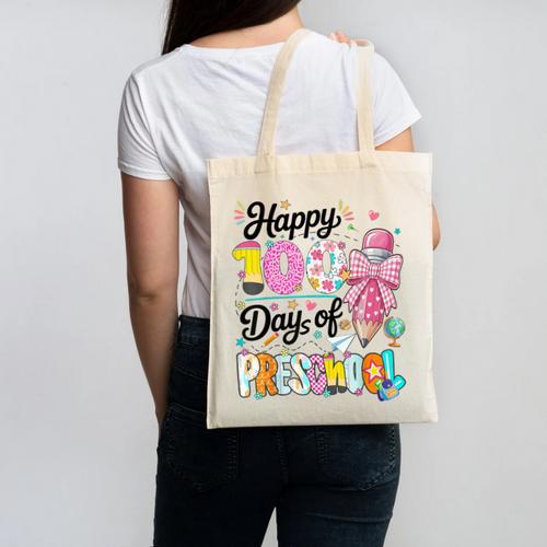 100th Day Of School Teacher Books 100 Days Of Preschool Girl Canvas Tote Bag - Bookorys