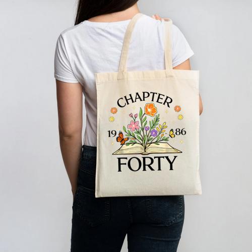 1986 Chapter Forty 40th Birthday Wildflower Book Canvas Tote Bag - Bookorys CA