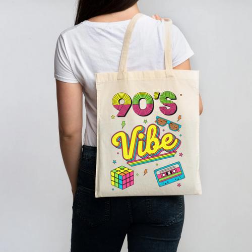 90s Nostalgia Retro Apparel 90'S Vibe Retro Canvas Tote Bag - Figerry