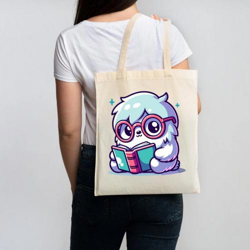 Adorable Book Lover Yeti With Reading Glasses Cute Canvas Tote Bag - Bookorys