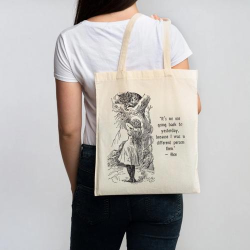 Alice Adventures Wonderland Vintage Book Quote Lewis Carrol Canvas Tote Bag - Bookorys CA