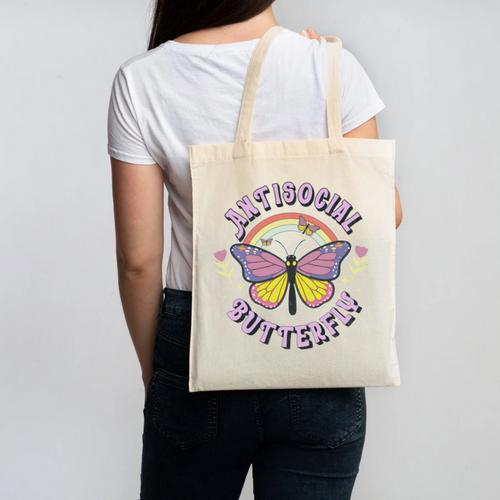 Antisocial Butterfly Groovy t For Introvert Men Women Girls Canvas Tote Bag - Raresse
